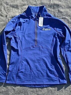 American National Bank Cutter & Buck Adapt Eco Knit Half Zip Blue Mens Medium